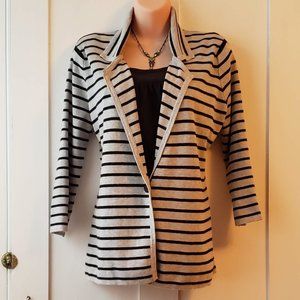 Cyrus Striped Knit Sweater Jacket in Grey & Black | Women's L